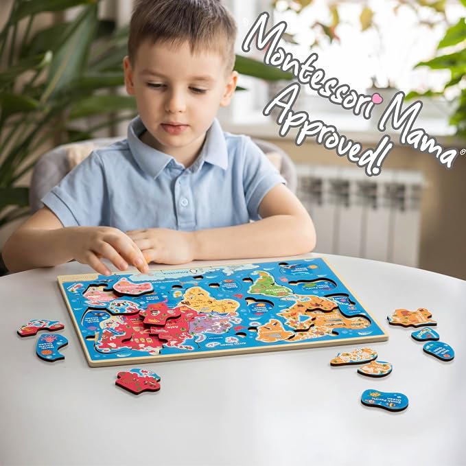 Montessori Mama World Map Wooden Puzzle, Continents and Oceans Puzzles - Image 6