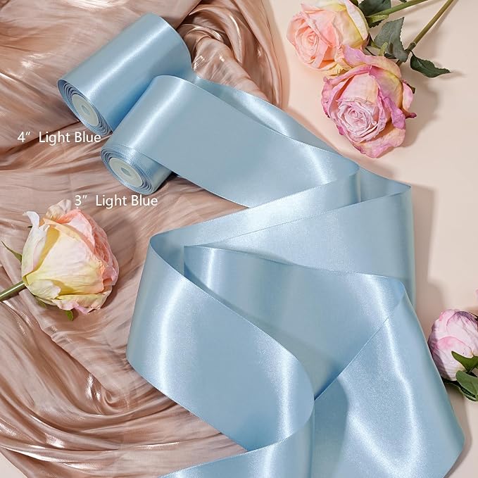 LaRibbons Light Blue Satin Ribbon 4 Inch 10 Yards Double Faced Luxury Baby Blue - Image 6