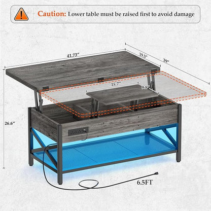 Aheaplus Coffee Table Lift Top Multi-Function Coffee Table Converts to Dining - Image 2