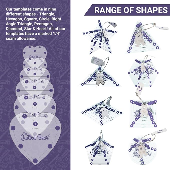 The Quilted Bear Flower Quilting Templates – 8 Clear Non-Slip Acrylic Quilt - Image 3