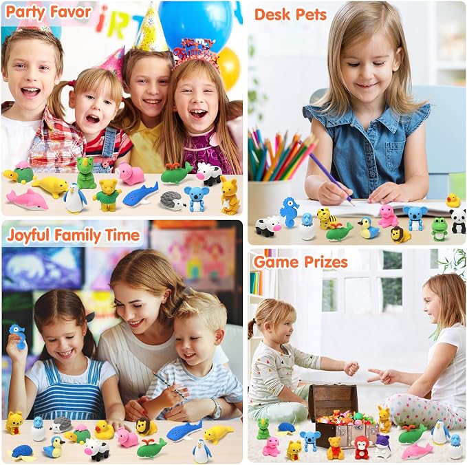34 Pack Animal Pencil Erasers for Kids, 3D Mini Puzzle Take Apart Erasers - Image 8