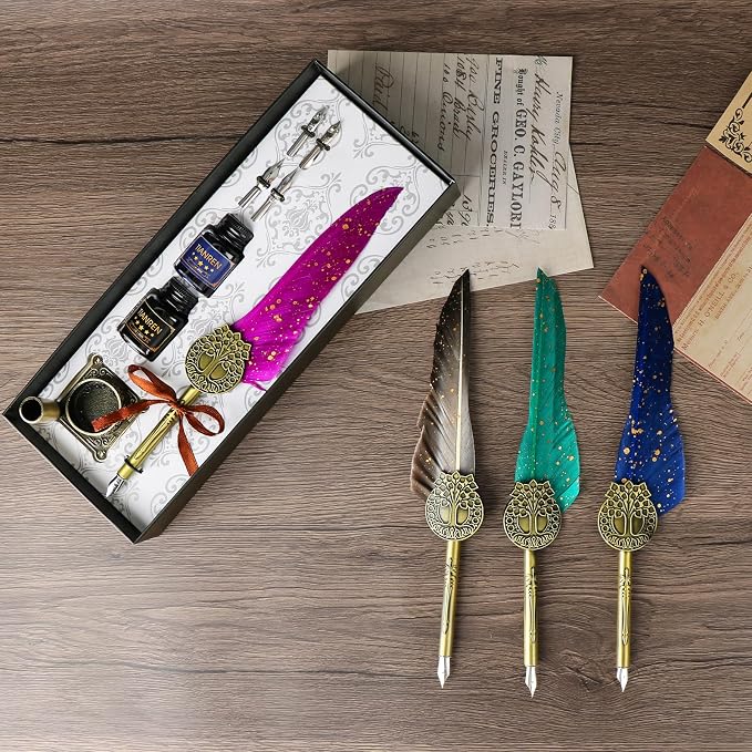 Feather Pen and Ink Set, quill pen ink set, Antique Calligraphy Pen - Image 3