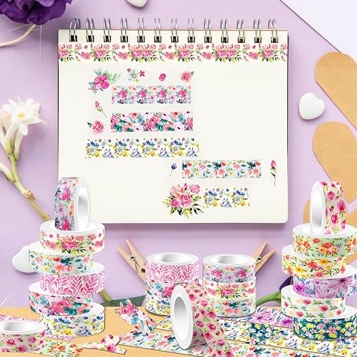 12 Rolls Flower Washi Tape Set, Floral Masking Tape, Spring Colorful Garden - Image 6