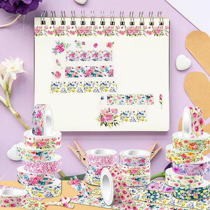 12 Rolls Flower Washi Tape Set, Floral Masking Tape, Spring Colorful Garden - Image 6