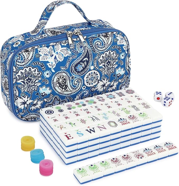 American Mahjong Tile Set, 166 Tiles White Blue Acrylic Carving Tiles, Mahjong - Image 5