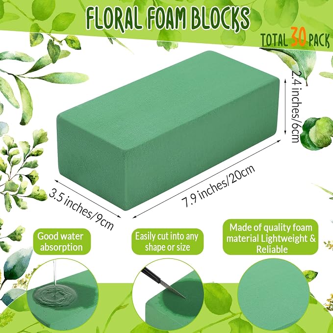 Pangda 30 Pcs Floral Foam Blocks 7. 9''lx3. 5''wx2. 4"h Green Wet and Dry - Image 2