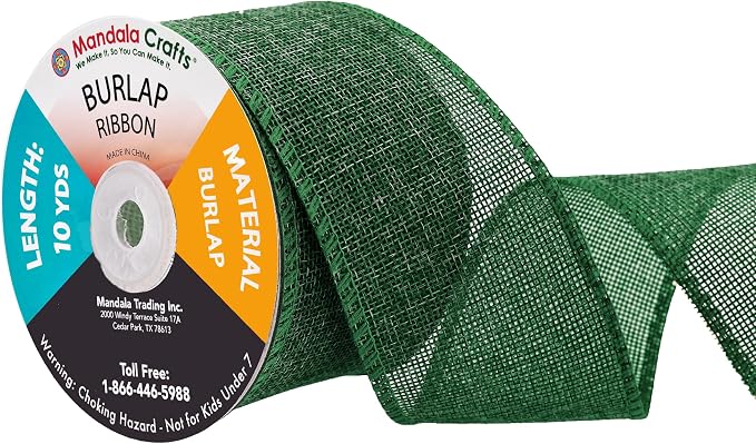 Mandala Crafts Green Burlap Ribbon 2.5 Inches Wide Jute Ribbons by MandalaCrafts