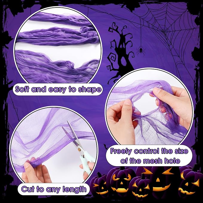 Boao Halloween Cheese cloth 29.92 x 590.55 Inch Purple Cheesecloth Roll - Image 3