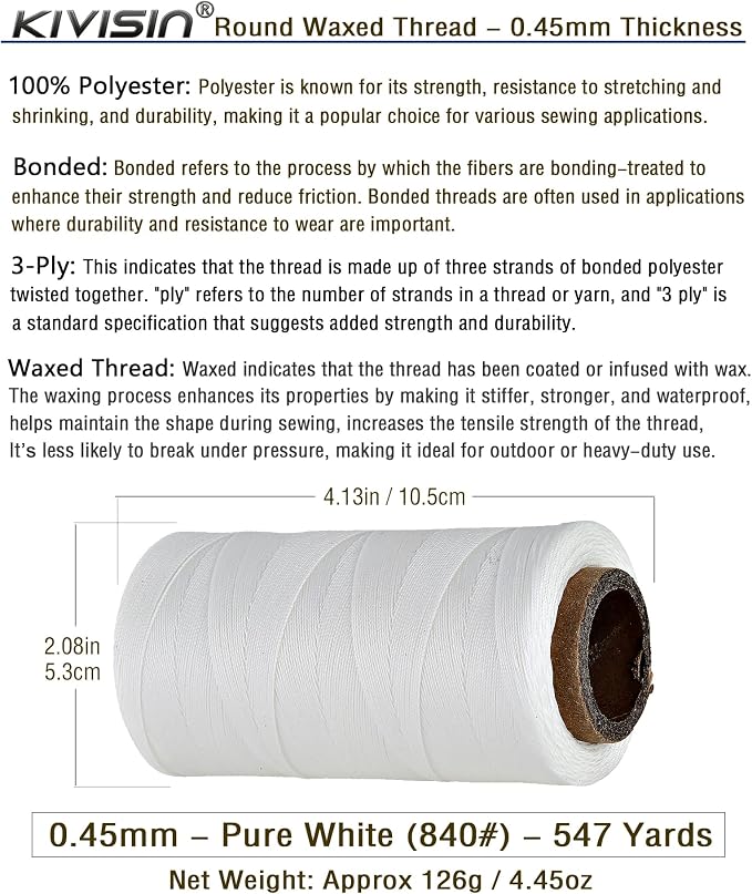 Thin Wax Polyester Thread, 547 Yards, 3 Ply Round Waxed Cord Strings - Image 2