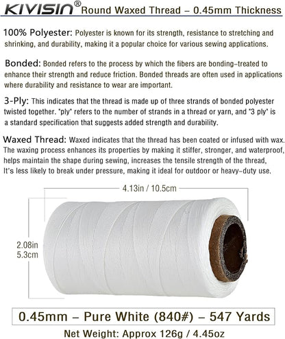 Thin Wax Polyester Thread, 547 Yards, 3 Ply Round Waxed Cord Strings - Image 2