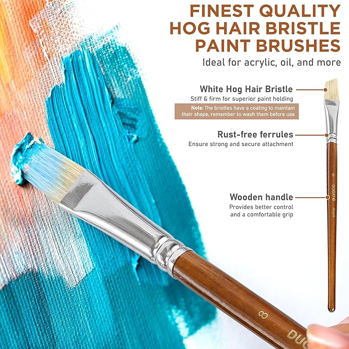 10pcs Short Handle White Hog Hair Artist Paint Brush Set by DUGATO Perfect - Image 3