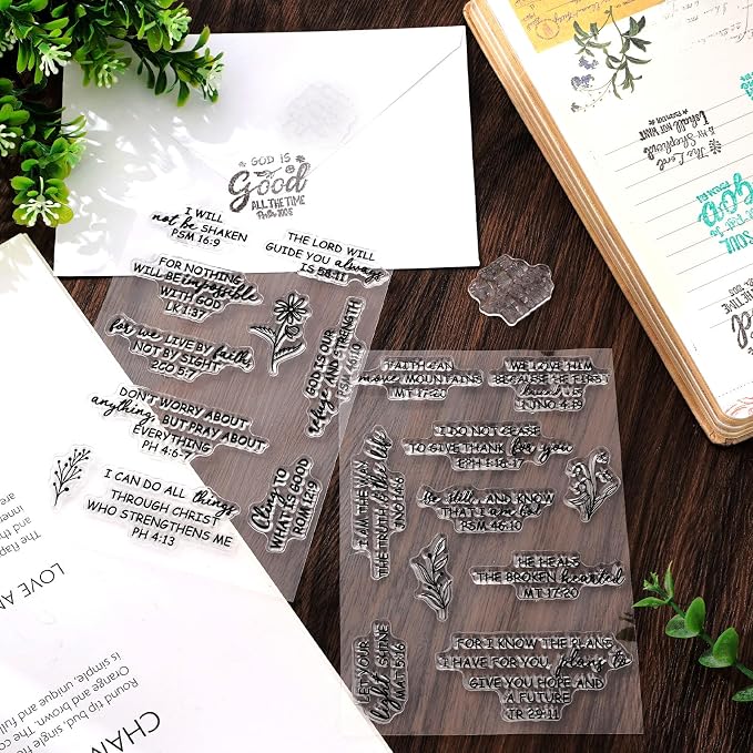 Whaline 4 Sheet Bible Verse Words Clear Stamps Christian God Jesus Silicone - Image 7