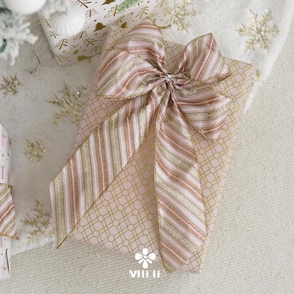 MEEDEE Pink Diagonal Striped Ribbon 2.5 Inch Blue Satin - Image 4