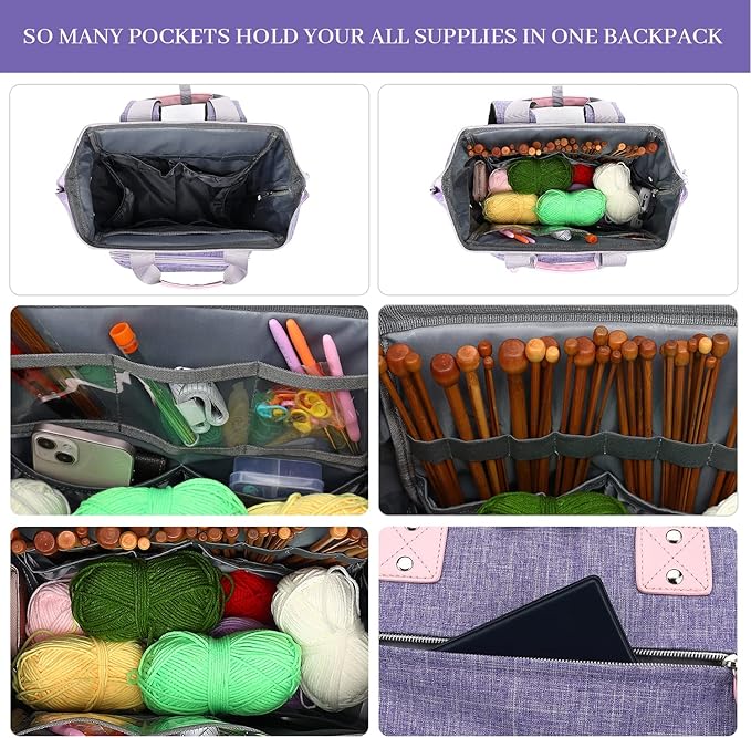 Crochet Backpack, Knitting Bag Backpack Yarn Storage Organizer Travel Crochet - Image 5