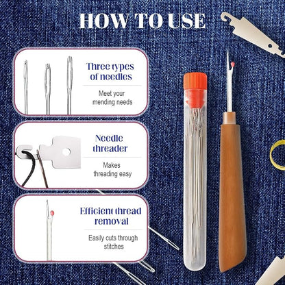 37PCS Sewing Tool Set, 2026 New Big Eye Steel Sewing Needles Kit, Stainless - Image 2