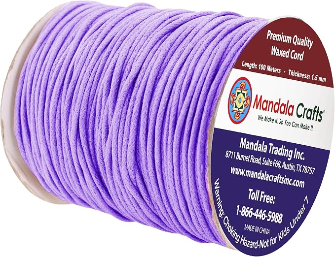Mandala Crafts 1.5mm 109 Yards Lavender Cotton Waxed Cord - Image 2