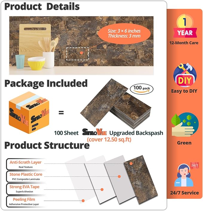 4 Pieces Peel and Stick Backsplash - Image 4
