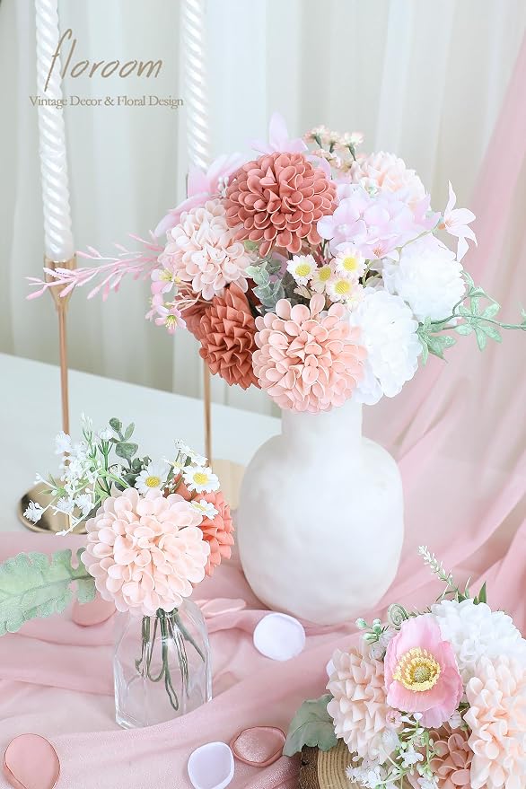 Floroom Artificial Dahlia Flowers 25pcs Real Looking Dusty Rose Shades Foam - Image 2