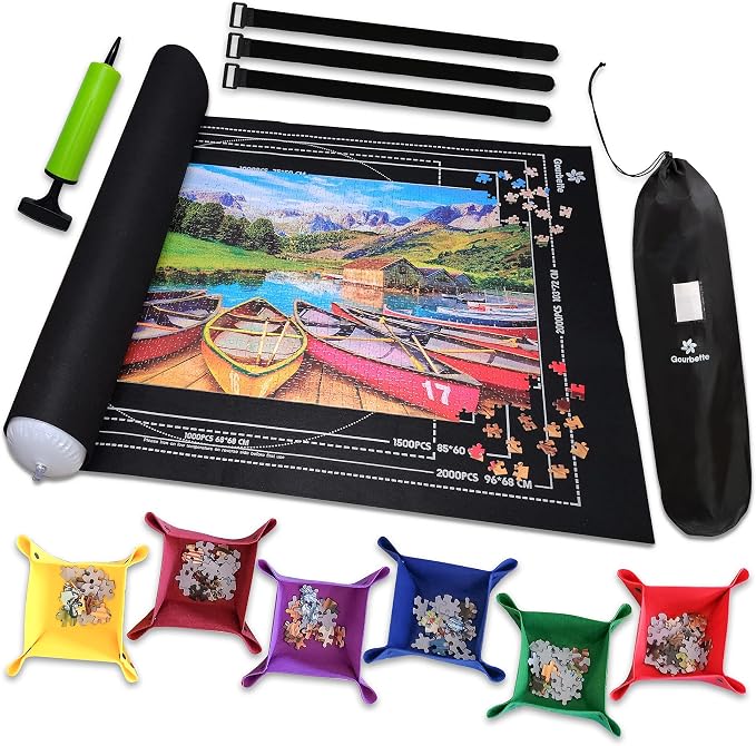 Black 2000 Pieces Jigsaw Puzzle Mat Roll Up | Unique Design, Portable Puzzle by Gourbette