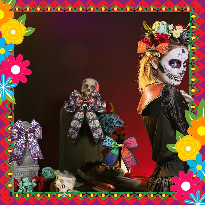 12 Rolls 60 Yards Day of The Dead Wired Edge Ribbons Black Purple Sugar Skull - Image 5
