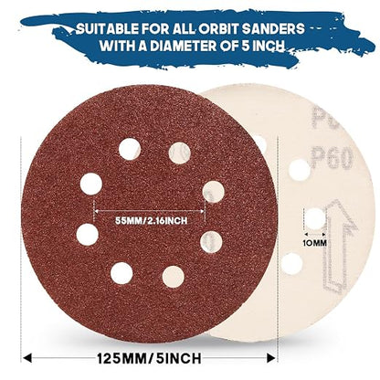 5 Inch 8 Hole Sanding Discs, Round Aluminum Oxide Sand Paper Discs - Image 3