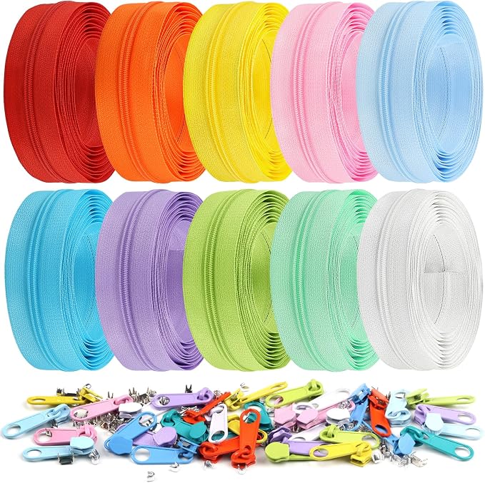 DOITEM 31 Yards 10 Pieces Sewing Zippers #3 Nylon Coil Zippers Assorted Zipper by DOITEM