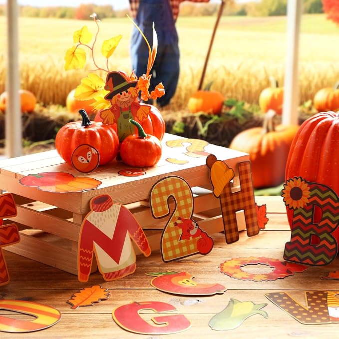 Faccito 176 Pcs Fall Bulletin Board Decorations Letters Numbers Alphabet Autumn - Image 4