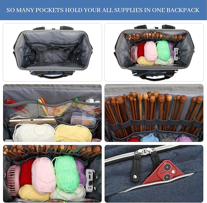 Crochet Backpack, Knitting Bag Backpack Yarn Storage Organizer Travel Crochet - Image 4