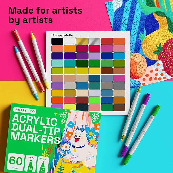 ARTISTRO 60 Dual Tip Acrylic Paint Markers, Acrylic Paint Pens, Fabric Markers - Image 5