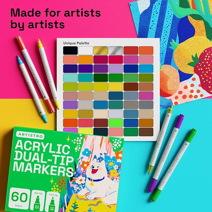 ARTISTRO 60 Dual Tip Acrylic Paint Markers, Acrylic Paint Pens, Fabric Markers - Image 5