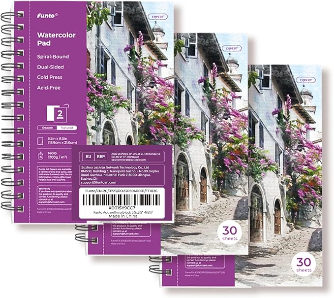 Funto Watercolor Pad 5.5x8.5, 3 Pack, 90 Sheets, 140lb/300gsm, Double-Sided - Image 8