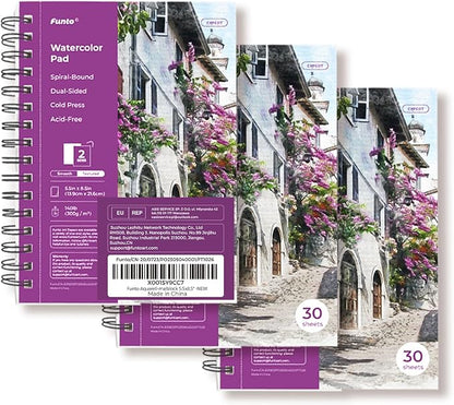 Funto Watercolor Pad 5.5x8.5, 3 Pack, 90 Sheets, 140lb/300gsm, Double-Sided - Image 8