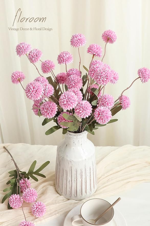 Floroom 5pcs Fuchsia Pink Faux Silk Mums Artificial Flowers, Bulk Fake Small - Image 2
