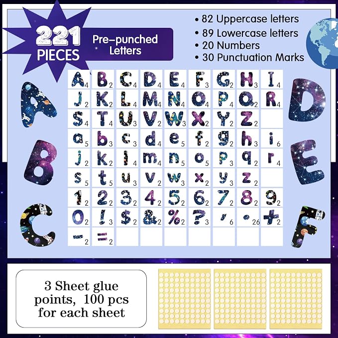 221 Pcs Bulletin Board Letters Round Alphabet Number Punctuation Symbol Combo - Image 2