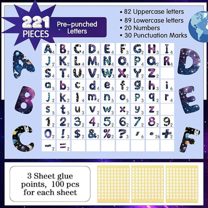 221 Pcs Bulletin Board Letters Round Alphabet Number Punctuation Symbol Combo - Image 2