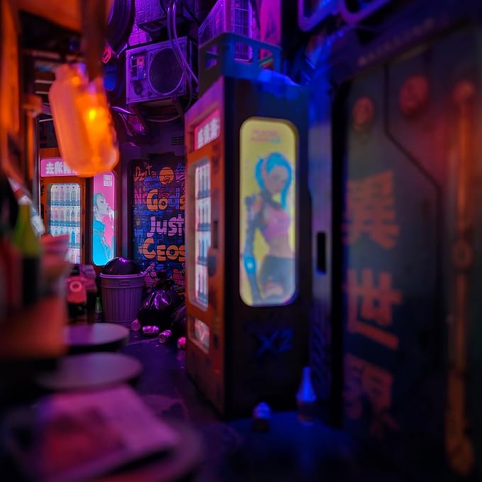 Neo Ramen MiniAlley DIY Cyberpunk Book Nook Kit – Wooden Diorama - Image 3