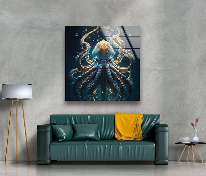 My Photostation.com 14Wx20H'' Underwater Blue Octopus Glass Wall Art Tempered - Image 5