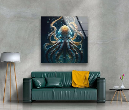 My Photostation.com 40WX60H'' Underwater Blue Octopus Glass Wall Art Tempered - Image 5