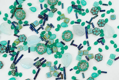 2.1oz Mix of Unique Czech Bohemia Glass Pressed Beads, Opaque Turquoise Green - Image 3
