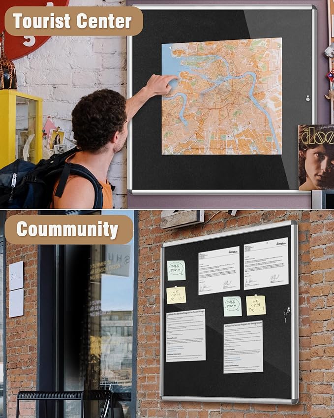 38"x38" Enclosed Bulletin Board, Lockable Weather-Resistant Aluminum Cork - Image 8