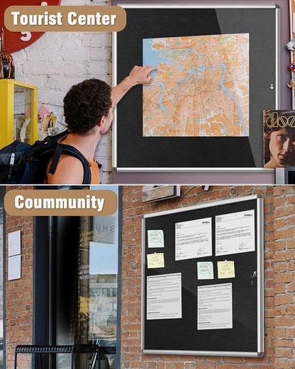 38"x38" Enclosed Bulletin Board, Lockable Weather-Resistant Aluminum Cork - Image 8