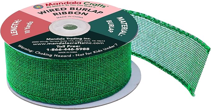 Mandala Crafts Green Burlap Wired Ribbon 1.5 Inches Wide Jute Ribbons - Image 2