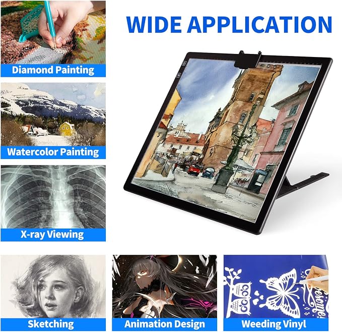 Wireless Rechargeable A3 LED Light Pad w/Built-in Foldable Stand, 3 Color Tone - Image 6
