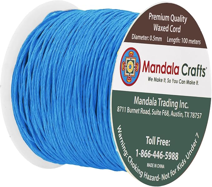 Mandala Crafts 0.5mm 109 Yards Deep Sky Blue Cotton Waxed Cord - Image 2