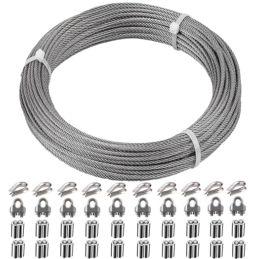 1/8 Inch Stainless Steel Wire Rope Cable Kit, 100 ft Length 1/8“ Wire Cable 7x7 by Roxanned