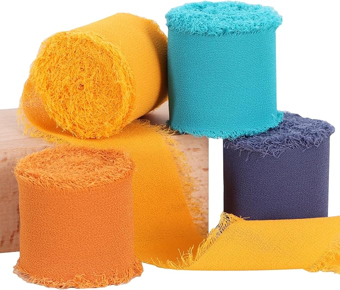 TONIFUL 4 Rolls Blue & Orange Chiffon Ribbon 1 1/2 inch× 5.5 Yards Ribbon by TONIFUL
