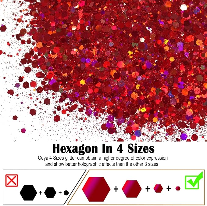 Ceya Holographic Chunky Glitter, 4.9oz/ 140g Wine Red Craft Glitter Powder - Image 2