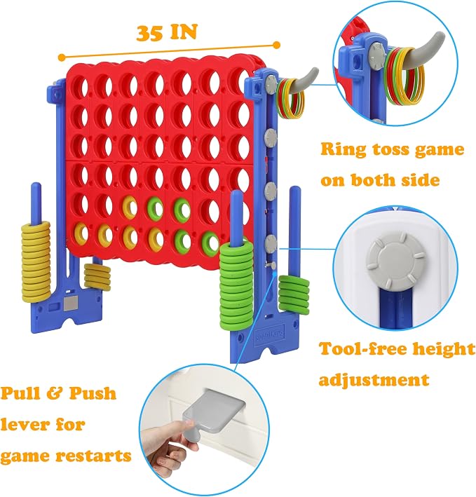 SDADI Height Adjustable Giant 4 in a Row Connect Game, 2-in-1 Jumbo 4-to-Score - Image 3