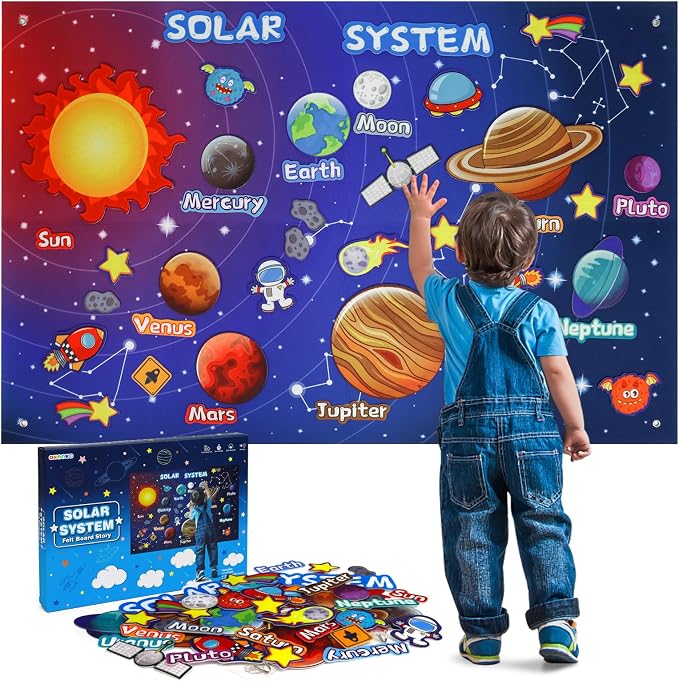 OKOOKO Solar System Felt Story Board Set 41PCS 43x29inch Outer Space Universe by OKOOKOBabyKidsProducts