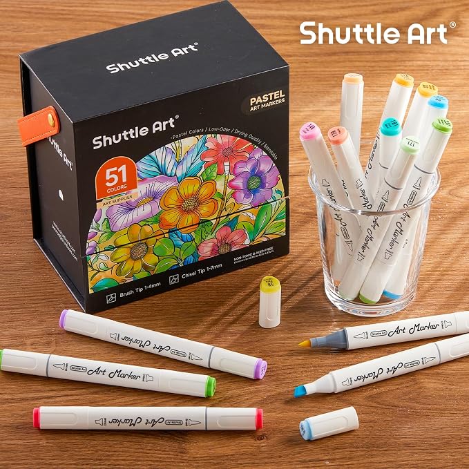 Shuttle Art Pastel Alcohol Markers Brush tip, Dual Tip Brush & Chisel Tip Art - Image 8